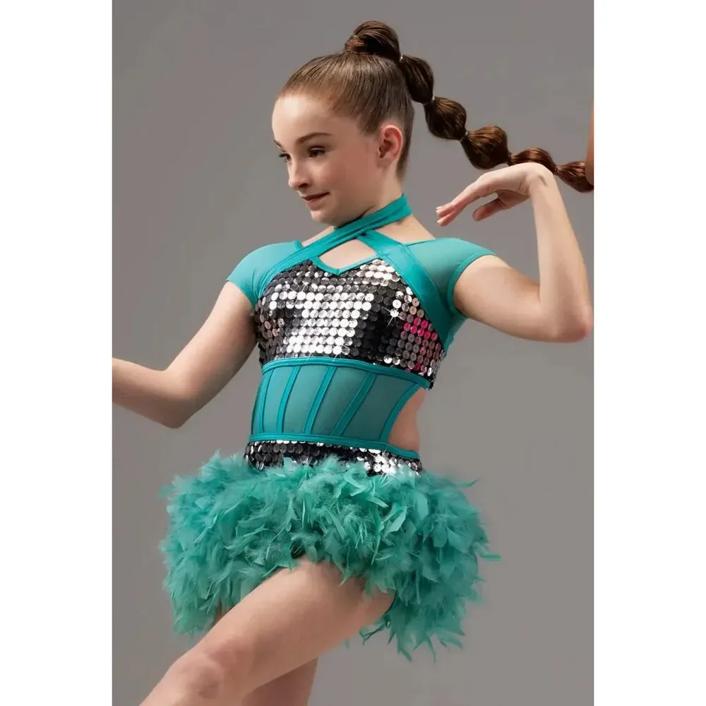 Pre-Owned Dance Costume Large Child Green Weissman 15568 Jazz Tap Acro Musical